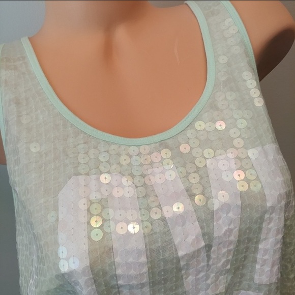 VS PINK Mint Green Graphics Sequins Racerback Tank - Picture 3 of 7